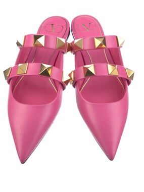 Valentino Pink Leather Rockstud Pointed Slide